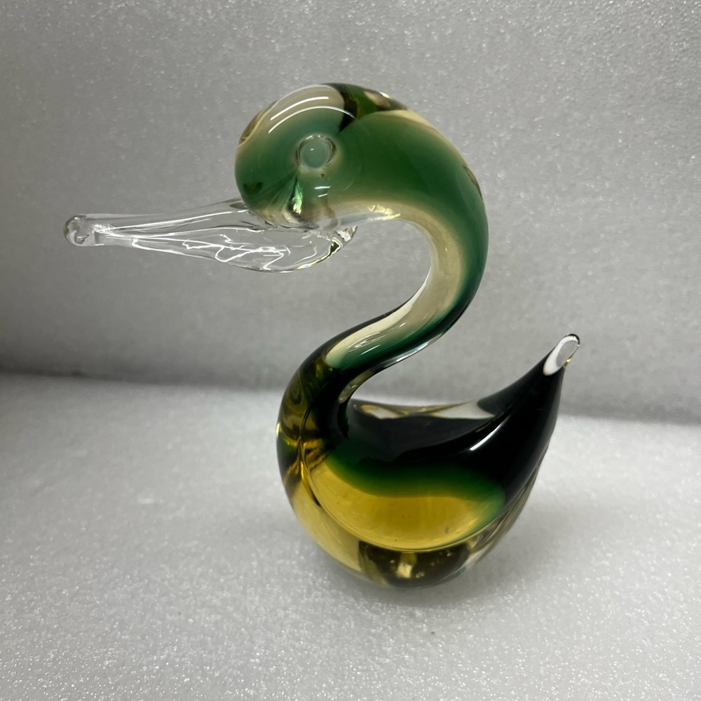 Vintage Murano MCM 1950-1960 Green and Yellow Glass Swan Figurine
